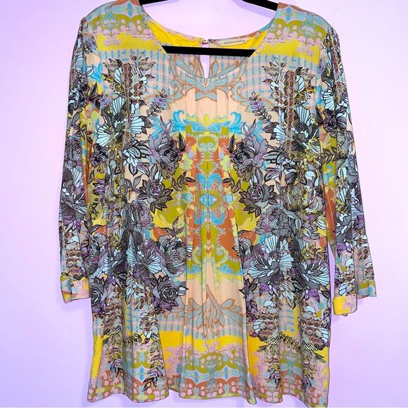 Soft Surroundings Tops - Soft Surroundings Boho Blouse Jersey Knit Top 3/4 Sleeve Yellow Psychedelic XL